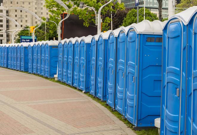 Seasonal porta potty units set up at a Pontotoc, Mississippi venue