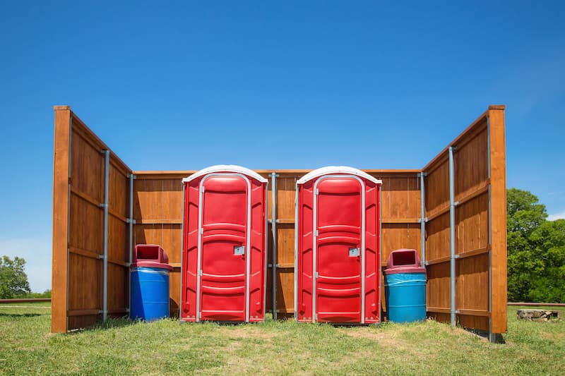 Short-term porta potty units staged for delivery in Pontotoc, Mississippi